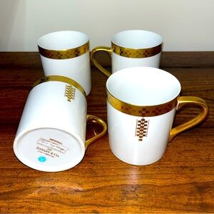 Set of Four Vintage Gold and Porcelain Tiffany & Co Frank Lloyd Wright Mugs